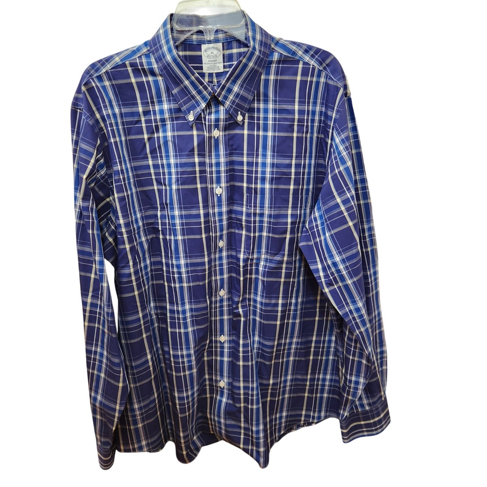 Brooks Brothers Regent Non Iron Shirt Men's XL Blue Plaid Supima Button Down‎
